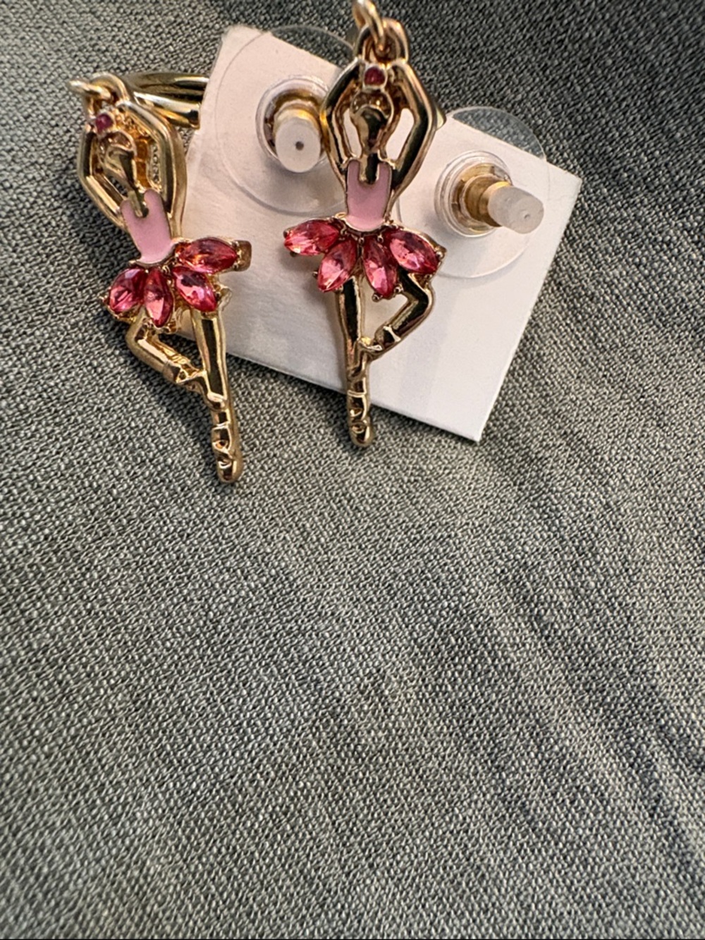 Gold Ballerina Hoop Earrings with Pink  Accents - Picture 3 of 3
